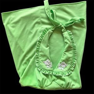 Vintage 60’s lime green ruffle dolly collar crochet mod mini halter dress small